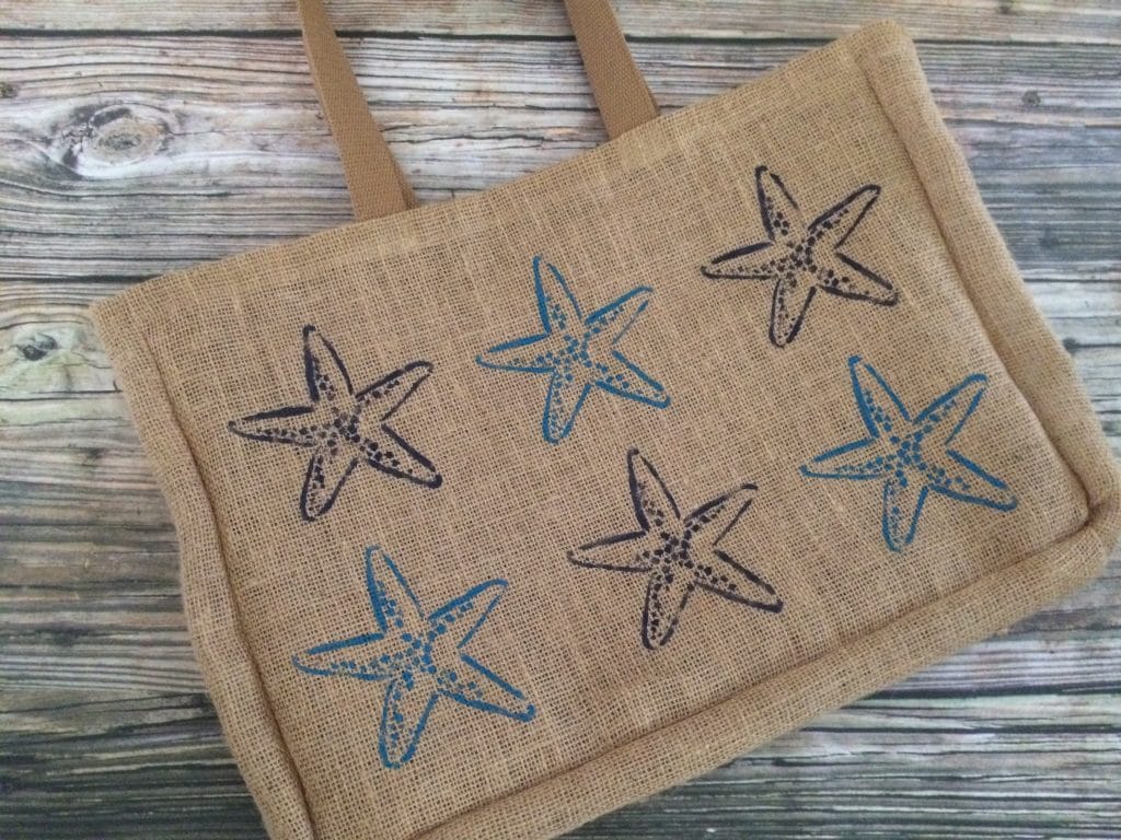 Tropical Starfish Large Burlap Beach Bag - Image 2