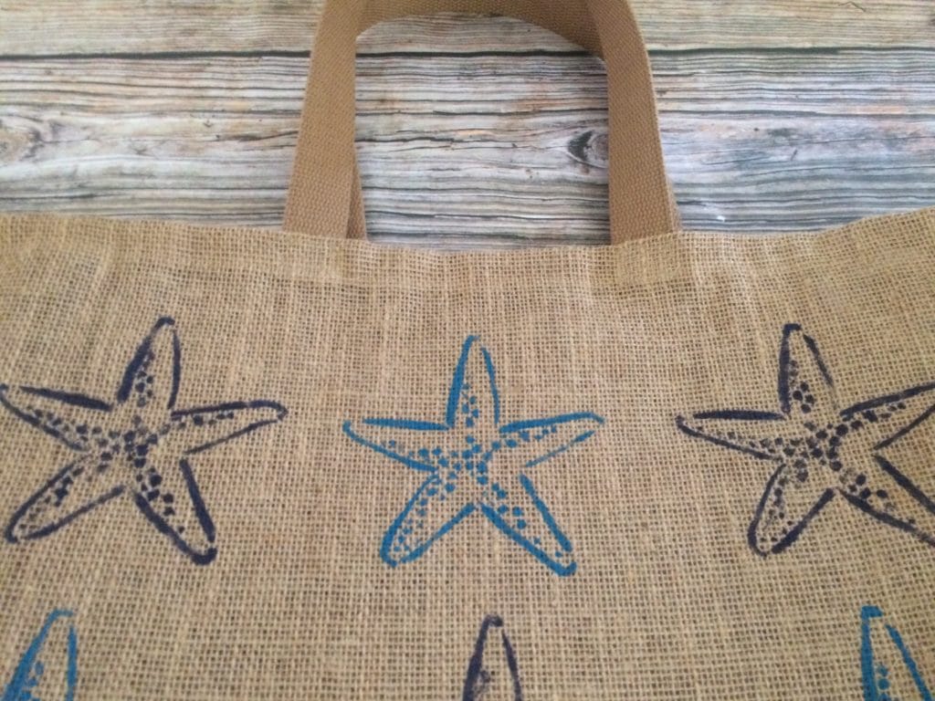 Tropical Starfish Large Burlap Beach Bag - Image 3