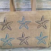 Tropical Starfish Large Burlap Beach Bag
