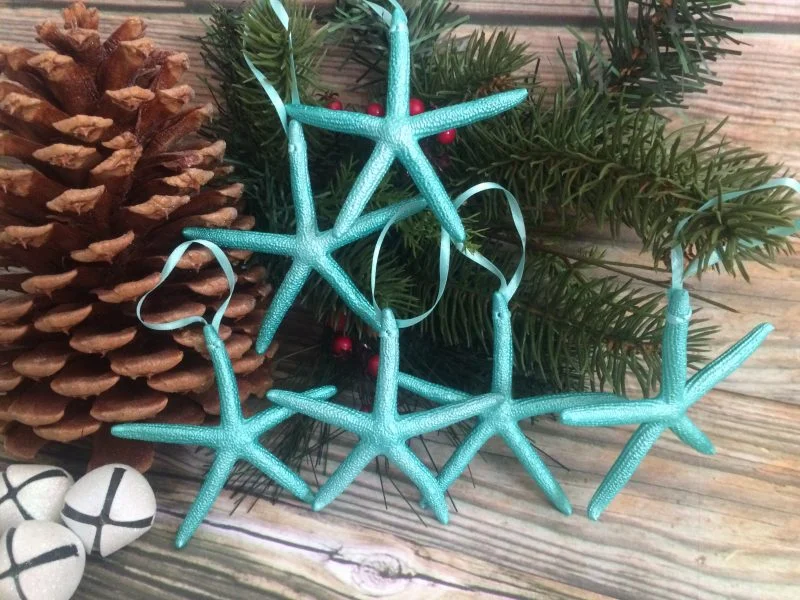 Metallic Turquoise Finger Starfish Ornaments - Image 3