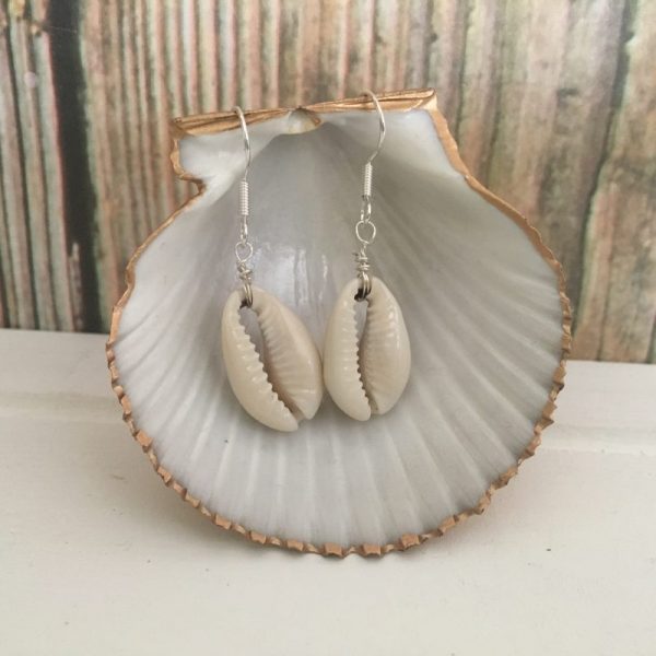 Cowrie Seashell Sterling Silver Earrings Sea 2 Land Designs