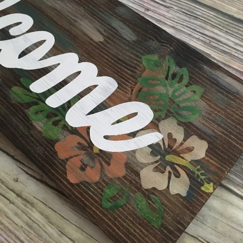 Tropical Rustic Welcome Sign with Hibiscus Flowers - Image 8