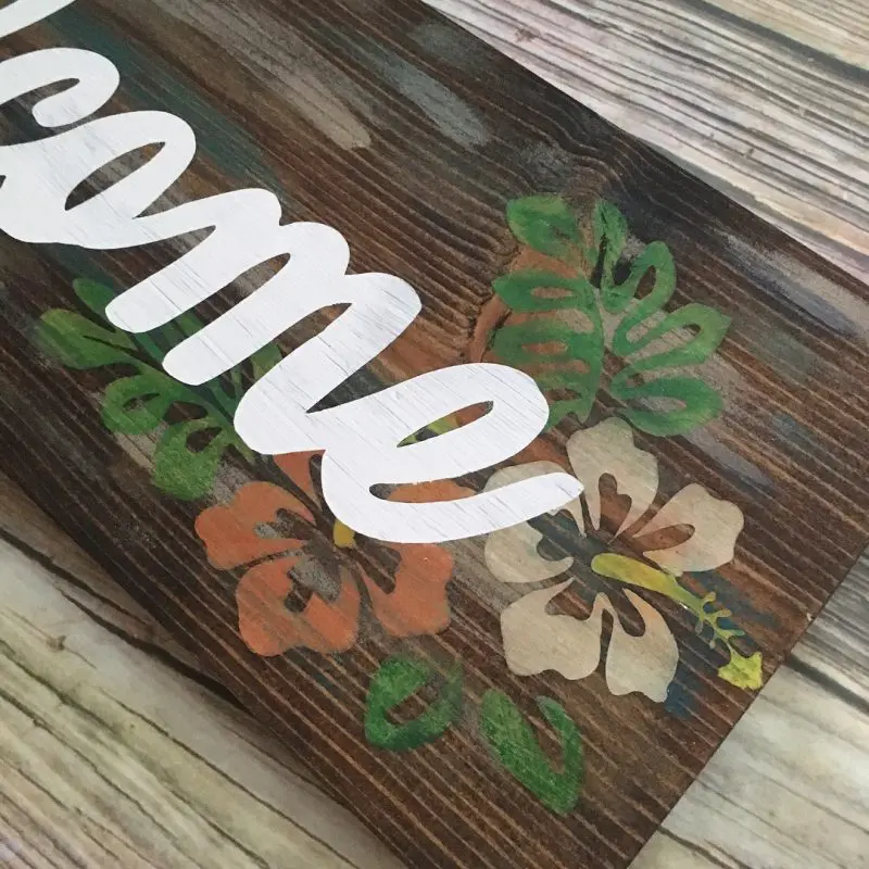 Tropical Rustic Welcome Sign with Hibiscus Flowers - Image 5