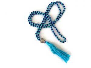 Turquoise and Navy Blue Seashell Mala Necklace 1