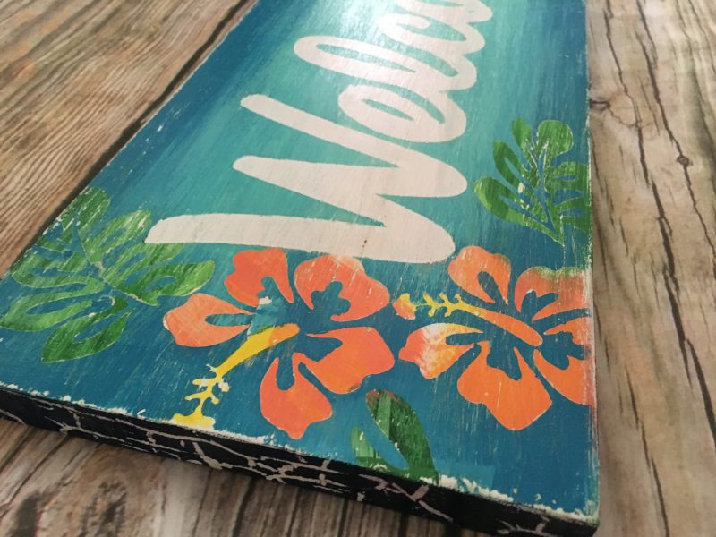 All Seas Imports Beautiful Handcarved & Painted Wood Paradise Sign with Hibiscus Flowers Tropical Wall Decor Sign 