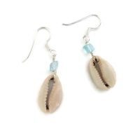 Cowrie Seashell Earrings with Turquoise Bead