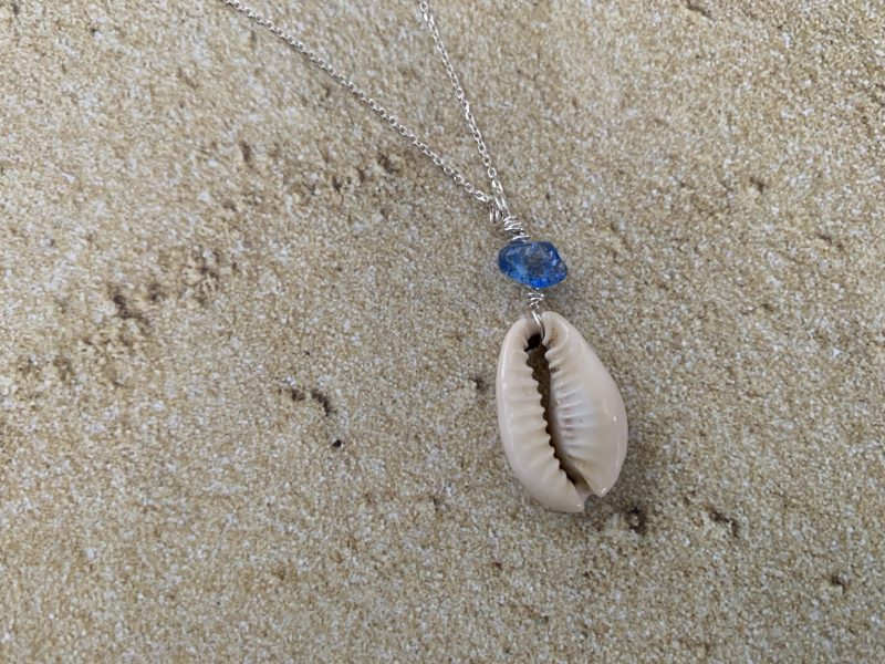 Cowrie Necklace with Blue Turquoise Bead 1