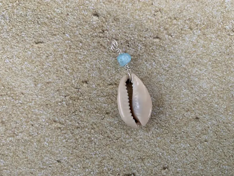 Cowrie Seashell with Turquoise Bead Sterling Silver Necklace, 16 - 24 Inches - Image 2