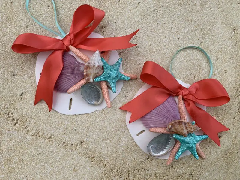 Unique Mermaid Sand Dollar and Seashell Christmas Tree Ornament with Coral Bow - Image 3
