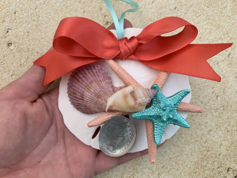 Unique Mermaid Sand Dollar and Seashell Christmas Tree Ornament with Coral Bow - Image 2