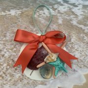 Mermaid Sand Dollar and Seashell Christmas Ornament with Coral Bow