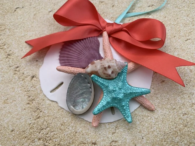 Unique Mermaid Sand Dollar and Seashell Christmas Tree Ornament with Coral Bow - Image 6