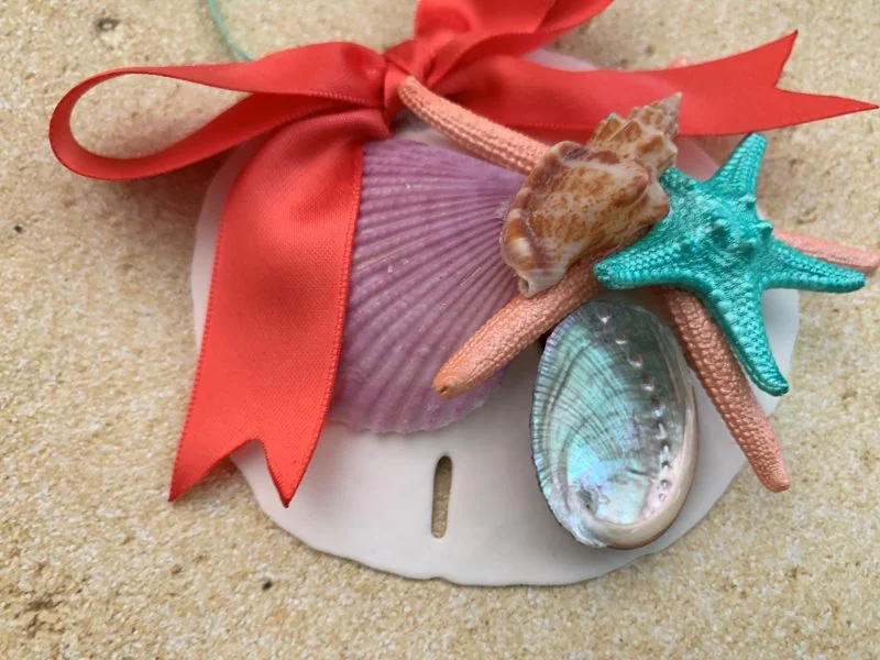 Unique Mermaid Sand Dollar and Seashell Christmas Tree Ornament with Coral Bow - Image 4