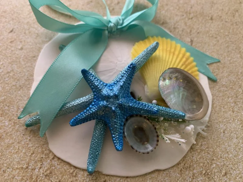 Unique Sand Dollar Christmas Tree Ornament with Turquoise Ribbon and Seashells - Image 5