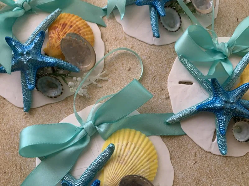 Unique Sand Dollar Christmas Tree Ornament with Turquoise Ribbon and Seashells - Image 2