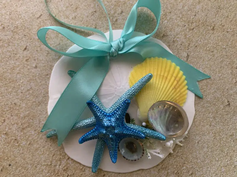 Unique Sand Dollar Christmas Tree Ornament with Turquoise Ribbon and Seashells - Image 4