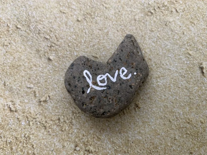 Hand Written Love on Perfect Small Unique Brown Heart Shaped Beach Stone - Image 4