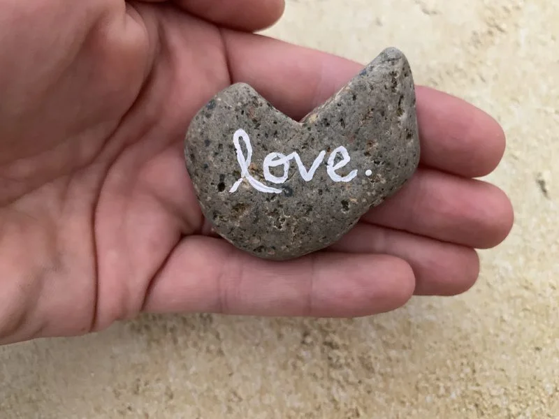 Hand Written Love on Perfect Small Unique Brown Heart Shaped Beach Stone - Image 2