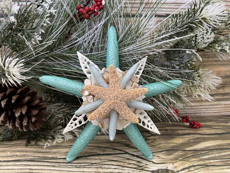 Miniature Holiday Topper with Sugar Starfish Mini Double Starfish Christmas Tree Topper 