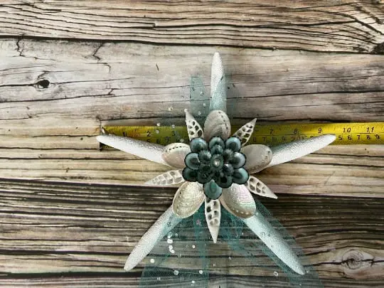 White Starfish Christmas Tree Topper with Aqua Tulle and Limpet Floret - Image 3