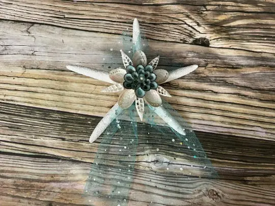 White Starfish Christmas Tree Topper with Aqua Tulle and Limpet Floret - Image 5