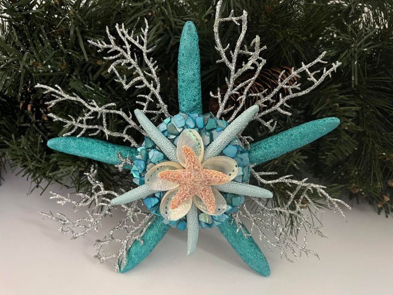 Blue Glitter Starfish Tree Topper with Abalone Seashells - Sea 2 Land ...