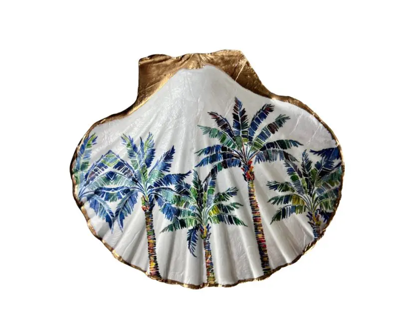palm tree trinket dish with gold edging