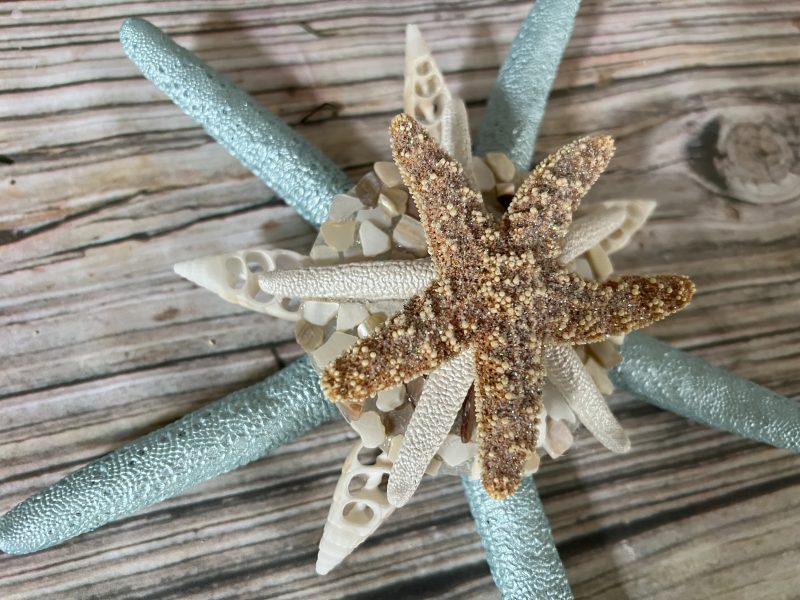 Ice Blue Starfish Tree Topper with Crushed Seashells Christmas Tree Topper  - Sea 2 Land Designs
