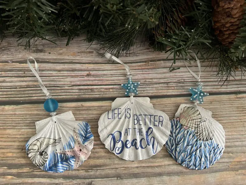 Coastal Life is Better at the Beach Seashell Christmas Tree Ornaments, Set of 3 - Image 3