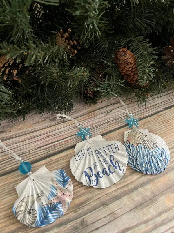 Coastal Life is Better at the Beach Seashell Christmas Tree Ornaments, Set of 3 - Image 4